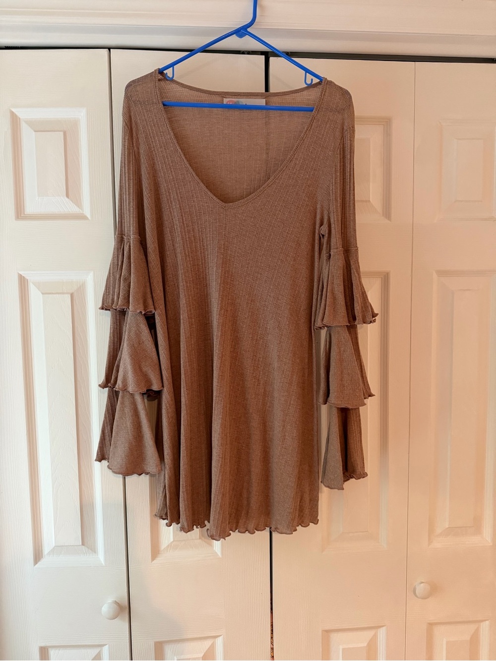 Free People Taupe Layered Ruffle Sleeve Tunic